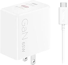 Lenovo Dual USB-C 65W GaN Charger, 2 USB-C Ports, for Laptops/Tablets & Phones & More, Compact Size, Foldable Plug, Incl